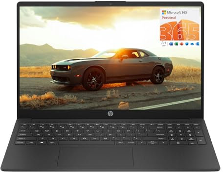 HP 15.6 Laptop (Includes 1 Year Microsoft 365), HD Display, Intel Quad-Core N200 Processor, 16GB RAM, 128GB Storage, Wi-Fi 6, Webcam, HDMI, Keyboard