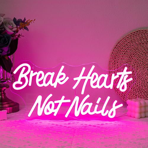 Break Heart Not Nails Neon Sign Nail Neon Light for Wall Decor Letter LED Neon Sign Pink LED Neon Light for Nails Salon Beauty Room Bedroom Decoration