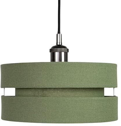 Contemporary Quality Olive Green Linen Fabric Triple Tier Ceiling Pendant Light Shade | 60w Maximum | Designer Style | 26cm Diameter by Happy Homewares