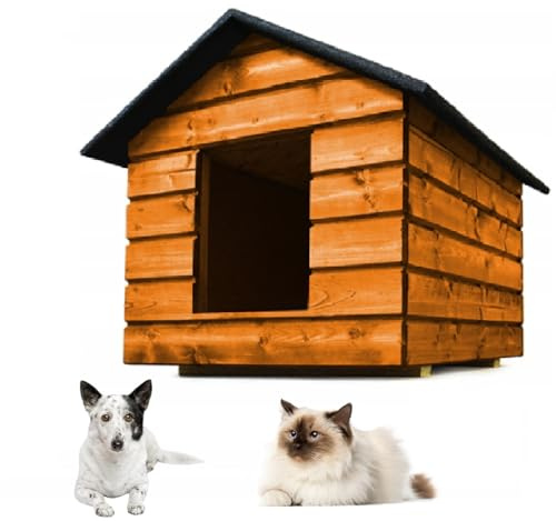 QLS Hundehütte Katzenhaus Größe M mit Vorhang Isoliert Winterfest Outdoor (Pinie, M)