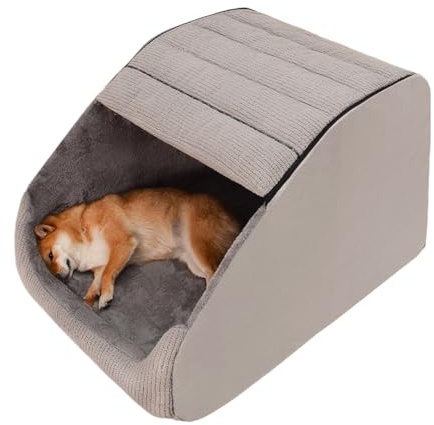 Extra großes Hundebetthaus, gemütliches Hundehaus für den Innenbereich, Plüsch-Hundehöhlenbett, Kistenkissen mit rutschfester Unterseite für mittelgroße und große Hunde (Grau, L)