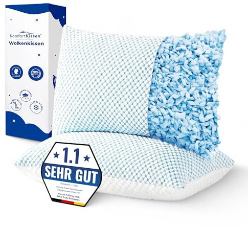 MKS kopfkissen 80x80 2er Set – Ergonomisches Wolkenkissen für Entspannung – Weiches Kissen für Rücken, Seiten & Bauchschläfer – Memory Foam Kissen mit kühlendem Gel für besseren Schlaf - Schlafkissen