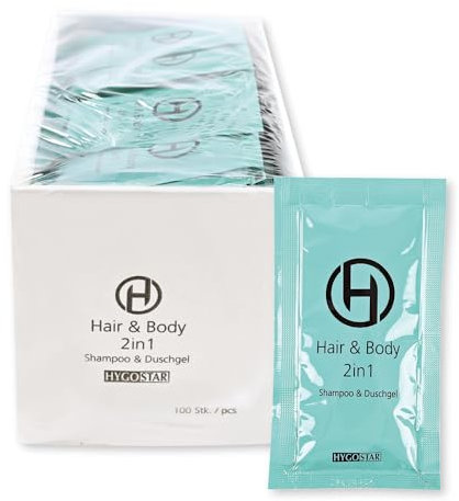 1000 Stück Hygostar Hair & Body, 2in1 | Sachet, hellblau, V: 12ml, L: 11cm, B: 6cm, Hotel Shampoo und Duschgel, Hotel Einweg Hair & Body, 2in1, Hotelkosmetik, Einmalkosmetik, Einwegkosmetik