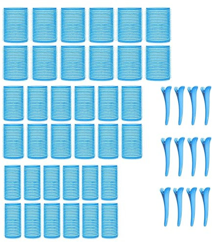 KEYRI 48 Stück Lockenwickler Set Jumbo Groß Haftwickler Selbsthaftend Hair Rollers mit Haar Klammer DIY Locken Ohne Hitze für Lange Mittlere Kurze Salon Friseur (Blau, 3 Größe)
