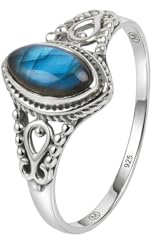 mantraroma Silberring Damen 925 Sterling Silber – ellipsenförmiger Edelstein Ring, Vintage Statement Ring Schmuck, elegantes Geschenk für Frauen