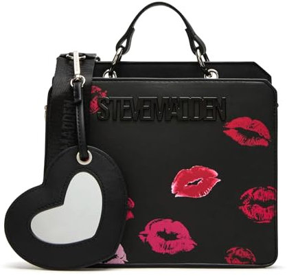 Steve Madden Bevelyn Convertible Crossbody Bag, Schwarz/Valentine Kisses, Einheitsgröße