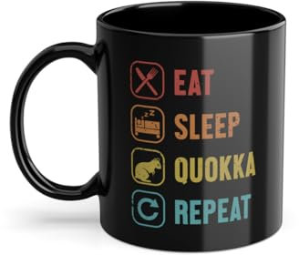 Eat Sleep Quokka Repeat Setonix Brachyurus Liebhaber Kaffeetasse | Nagetier Makropodinae Quokka Tasse Schwarz (09918C)