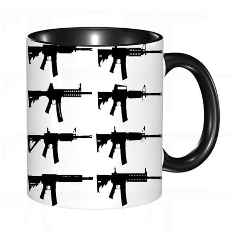 HRRASFAZF Ceramic Coffee/Tea Mug, 11 oz Funny Mugs,Black and White, Silhouette tary Army Rifles Shotgun Sniper Firearms Weapon, Blac,Gifts for Mothers Day,Birthdays,Christmas,Valentines,Anniversaries