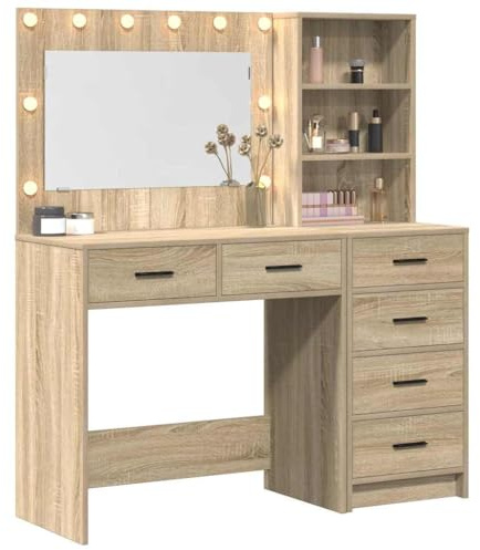 vidaXL Schminktisch 2 STK. Braun 78,5 x 41 x 135 cm Holzwerkstoff | LED-Lichter sorgen für bessere Sicht, Zwei Schubladen und ein zusätzliches Regal halten dein Make-up ordentlich,