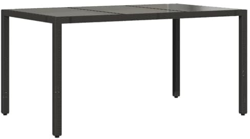 HOMTAKIE Table de Jardin Dessus en Verre Noir 150x90x75cm Résine tressée