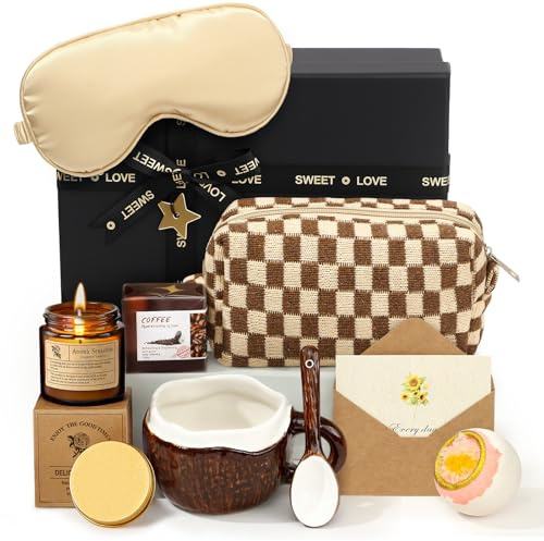TUZT Geschenke für Frauen Geburtstagsgeschenk Weihnachtstag Frauen Mutter | Entspannung Geschenkset Keramik Tasse & Kosmetik Tasche & Duftkerze & Badesalz, Wellness Geschenk für Frauen Freundi Mama