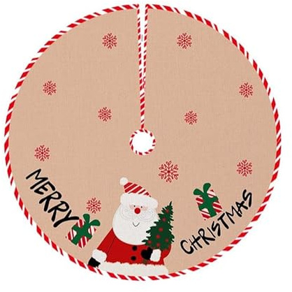 Hianjoo Falda de árbol de Navidad, 120cm / 47 Inch Tela navideña para Base de árbol Cubre Pie Alfombra para Navidad Fiesta de año Nuevo Vacaciones en Casa Decoración (Caqui Santa Claus, 120cm)