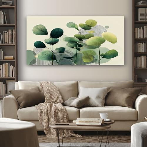 SKOEUI Wandbilder Modern Pflanze 60x120 cm Leinwand Bilder Minimalistisch | Wohnzimmer Blatt Hochwertiger Gemälde als Hintergrund Dekoration für Schlafzimmer Flur & Büro, Rahmenlos