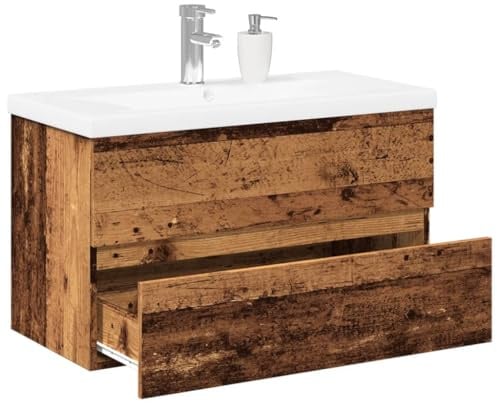 Emmtore Mueble con Lavabo Integrado Madera Envejecida 80 x 38.5 x 45 cm sin Grifo y Drenaje