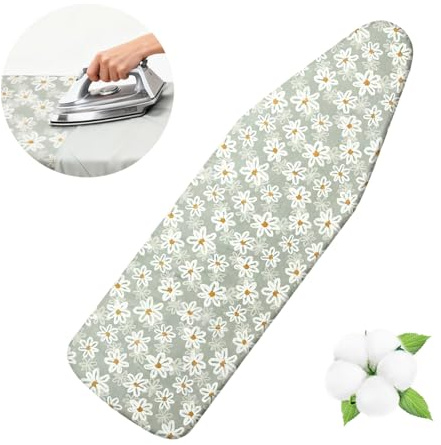 Bügelbrettbezug 115-118x35-40 cm, Dicker Baumwolle Polsterung, Rundum-Elastikband, Klettverschlüsse, passend für Bügeltische, für Dampfbügelstationen (grünes Gänseblümchen)