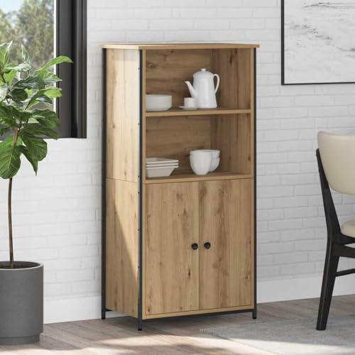 THOYTOUI Highboard mit viel Stauraum, modernes Holzwerkstoff Eiche Finish, für Wohnzimmer und Schlafzimmer, 62 x 36 x 121,5 cm