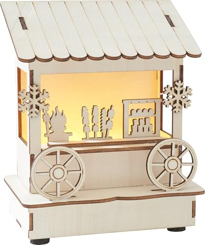 VBS Holzbausatz Markt-Verkaufsstand inkl LED 5 Lampen 13 Teile unbemalt 8x14.5x12 cm warmweiß Sperrholz Kunststoff 0.2 cm ideal zum Dekorieren und Zusammenstecken Bausätze Steckmotive