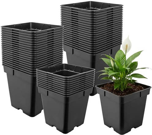Garronda Pflanztopf Kunststoff 18 x 18 x 18 cm (4L) 50er Set eckig mit Drainagelöchern Blumentopf robust Pflanzentopf für Garten Gewächshaus Balkon Anzucht Innen Außenbereich Schwarz GD-0199
