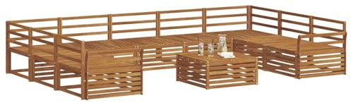 vidaXL Sofagarnituren 10 pcs Natur Massivholz Akazie, Moderner Garten-Sofa, Outdoor-Sitzgruppe, Lounge-Set für die Terrasse, bequem und robust