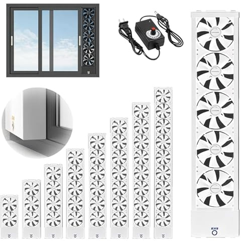 Ventilador de ventana vertical para ventanas corredizas, ventilador reversible de ventana de escape y admisión de flujo de aire, ajuste ajustable 35–150cm (13.8–59in), control de velocidad sin