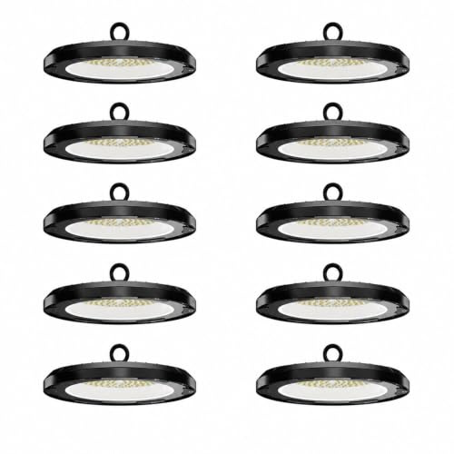 HOFTRONIC UFO LED High Bay Eris 100 Watt 14.000 Lumen 4000 K Neutralweiß IP65 IK08 140 lm/W Aluminium Decken- und Hängelampe 10er-Set
