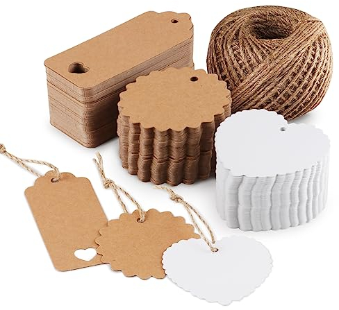 Geschenk Anhänger 301stk. mit Juteschnur 60m Absofine Geschenkanhänger Kraftpapier Etiketten Tags Anhängeschilder Eintrittskarten