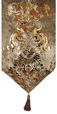 Prior.choice Eleganter Tischläufer aus glänzendem bronzefarbenem Samt, Damast, Deko-Quasten, Hochzeit, Party, Hotel, Restaurant, Bett-Tischläufer, Tuch (33 x 208,3 cm)