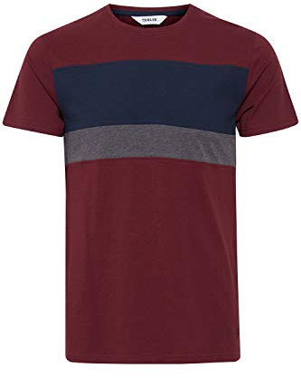 !Solid Sascha Herren T-Shirt Kurzarm Shirt Mit Streifen Und Rundhalsausschnitt, Größe:XXL, Farbe:Wine Red (0985)