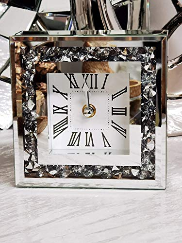Elegant Table Clock Diamante Glass Clock Home Living Room Decoration (15CM x 15CM)