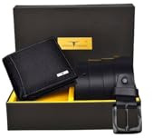 Urban Forest Brian Ledergeldbörse & Gürtel Combo Geschenkset für Herren, Schwarz, adjustable, Lässig
