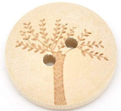 20 edle Holzknöpfe 20mm rund natur 2-Loch mit Baummotiv rund Knopf Knöpfe Holzknopf zum annähen basteln nähen scrapbooking Jackenknöpfe Blusenknöpfe Bastelknöpfe