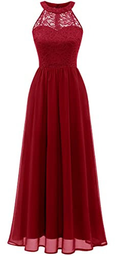 Wedtrend Vestido Largo de Dama de Honor Vestido Boda Fiesta Encaje y Gasa Elegante WT0201DarkRed L