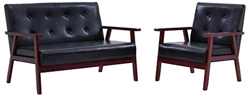 vidaXL Sofa 2-TLG. Loungesofa Polstersofa Ledersofa Relaxsessel Polstersessel Sitzmöbel Sofagarnitur Polstermöbel Schwarz Kunstleder