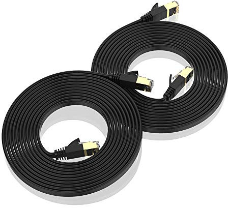 Canlanda 2 pièces Ethernet cable 2M Cat 7 Gigabit LAN network cable RJ45 10Gbps 600Mhz / s installation cable for switch, router, modem, patch panel, access access, patch panels flat black