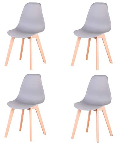 GrandCA HOME Lot de 4 Chaises de Salle à Manger, Chaises de Cuisine Scandinaves, Pieds en Bois de Hêtre Massif, pour Salon, Salle à Manger, Gris