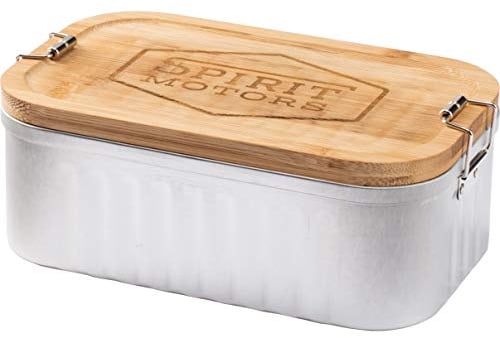 Spirit Motors Boîte à Lunch en métal avec Couvercle en Bambou, Unisexe, Multipurpose, Toute l'année