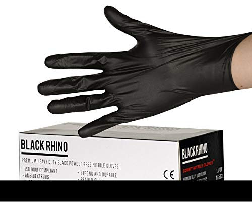 Rhino NG502FS Comfit Heavy Duty Nitrile Powder Free Gloves Small Black Pk100