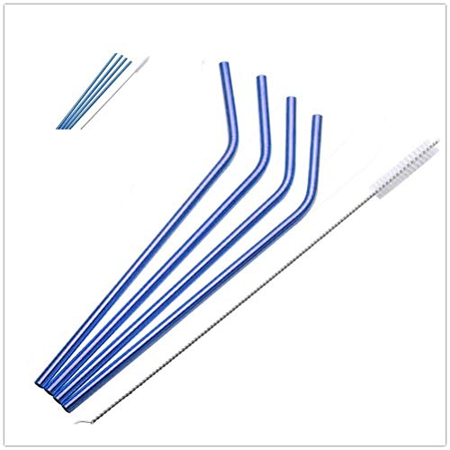 REQUISITE NEEDS 4 x Reusable Colourful Drinking Bent Metal Straw (Blue)