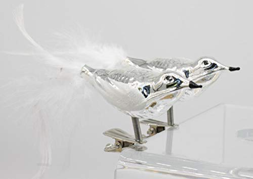 condecoro Christbaum Clip - Vogel Deko Figur Baumschmuck Federvogel Silber glänend 2er Set