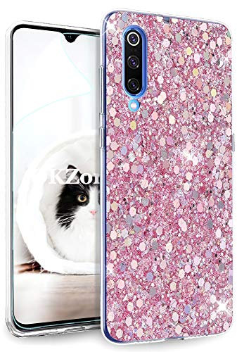OKZone Kompatible mit Xiaomi Mi 9 Hülle [mit HD-Schutzfolie], Glitzer Design Weich TPU Bumper Case Silikon Schutzhülle Handy Tasche Rückseite Hülle Etui Cover TPU Bumper Schale (Rosa)