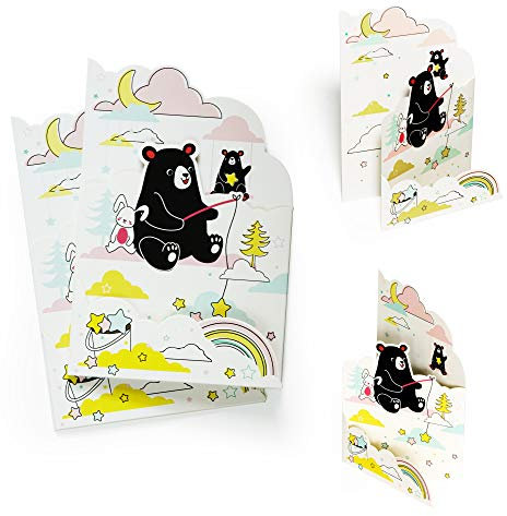 2 Stk Grußkarte, Geschenkkarte mit Bär und Hase für Kinder und Junggebliebene | Geburtstagskarte, Glückwunschkarte, Gutschein, Einladungskarten, 3D Effekt, X002