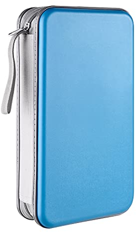 LIOVODE DVD Case, 96 Capacity CD Case Holder Storage Organizer Hard Plastic Protective Disc Wallet for Car (96 Capacity, Sky Blue)