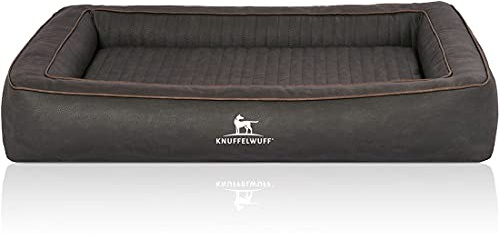 Knuffelwuff Orthopädisches Hundebett aus Laser gestepptem Kunstleder Montego XXXL 155 x 125cm Schwarz