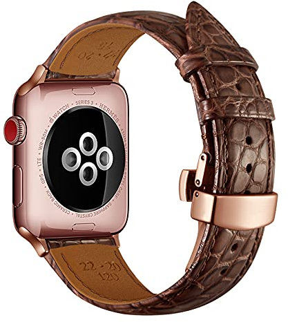 Correa de Reloj para Apple Watch SE Series 6/5/4/3/2/1, Correa de Cuero Patrón de Cocodrilo Compatible ​con iWatch 38/40mm 42/44 mm, Repuesto de Correa Reloj,Brown+Rose Gold,42/44mm