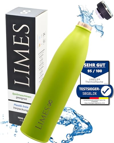 Limes 8 Thermosflasche 1L FourSeasons [HEIß & KALT] Trinkflasche Edelstahl 1L - Auslaufsichere Trinkflasche 1L Kohlensäure geeignet - Isolierkanne - Thermo Trinkflasche für alle 4 Jahreszeiten