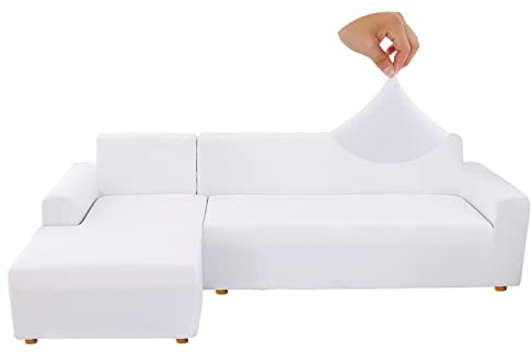 Jaotto Sofa Überwürfe Sofabezug Elastische Spandex Stretch Sofabezüge Couchbezug für L-Form Sofa Universal Waschbar Sofaüberwurf 2er Antirutsch(3 Sitzer+3 Sitzer,Weiß)