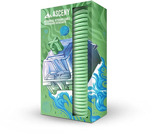 ASCENY Spiral- und doppeltärmeliges mechanisches Tastaturkabel, für mechanische Tastaturen vom Typ C (grün)