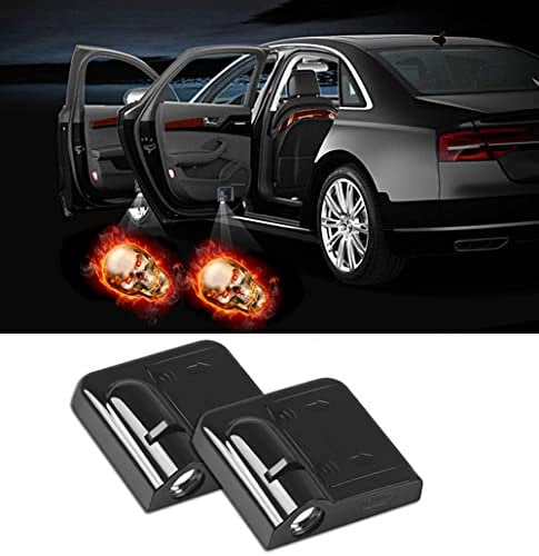 NewL 2 Pcs Led Car Door Welcome Light for Red Fire Skull Logo Symbol Projector Lights Ghost Shadow Light