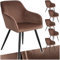 tectake 6er Set moderner Esszimmer Stuhl, Sitzfläche aus Samt, Armlehnstuhl, Sessel Wohnzimmer, gepolsterter Office Chair mit schwarzen Metallbeinen, Schminktisch Stuhl - braun/schwarz