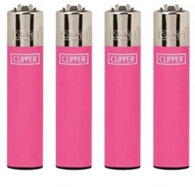 Original Clipper Feuerzeuge Einfarbig 4er Set (z.B. Soft Touch, Crystal, Metalic, solid Fluro) + 1 Clipper DHOBIA Feuerzeug GRATIS (Solid Branded Pink)